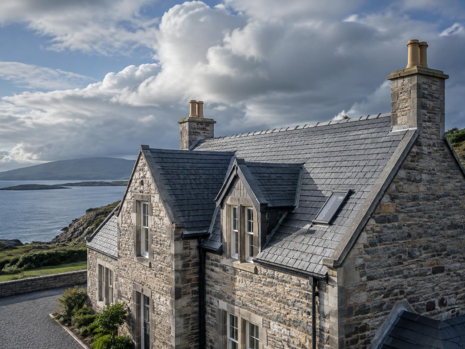 Slate roof on a stone house